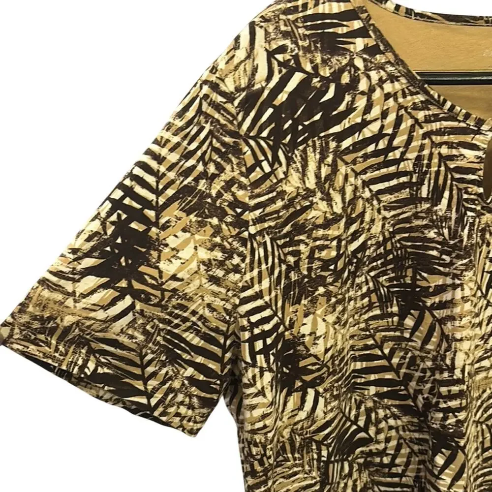 Catherines Relaxed Black‎ and Tan Short Sleeve Blouse 3X 26/28W